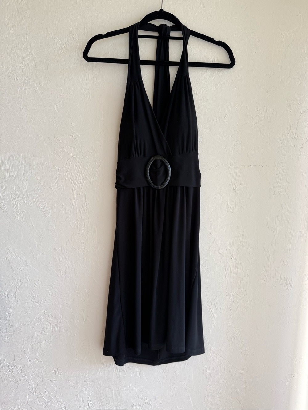 VINTAGE Y2K Star Vixen Black Halter Midi Dress with Oval Buckle
